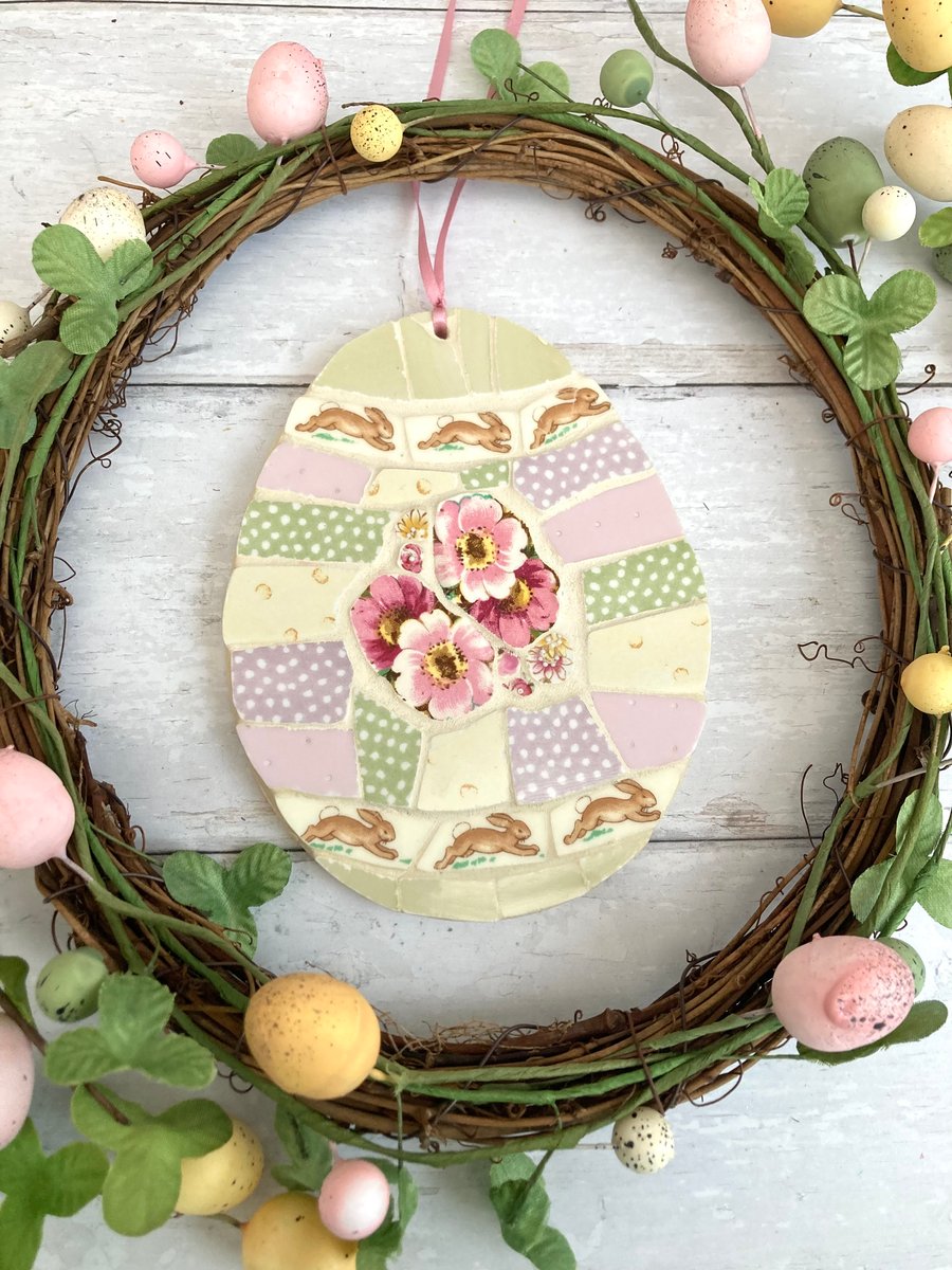 Mosaic Easter Egg Decoration, Vintage Bunnykins Ornament