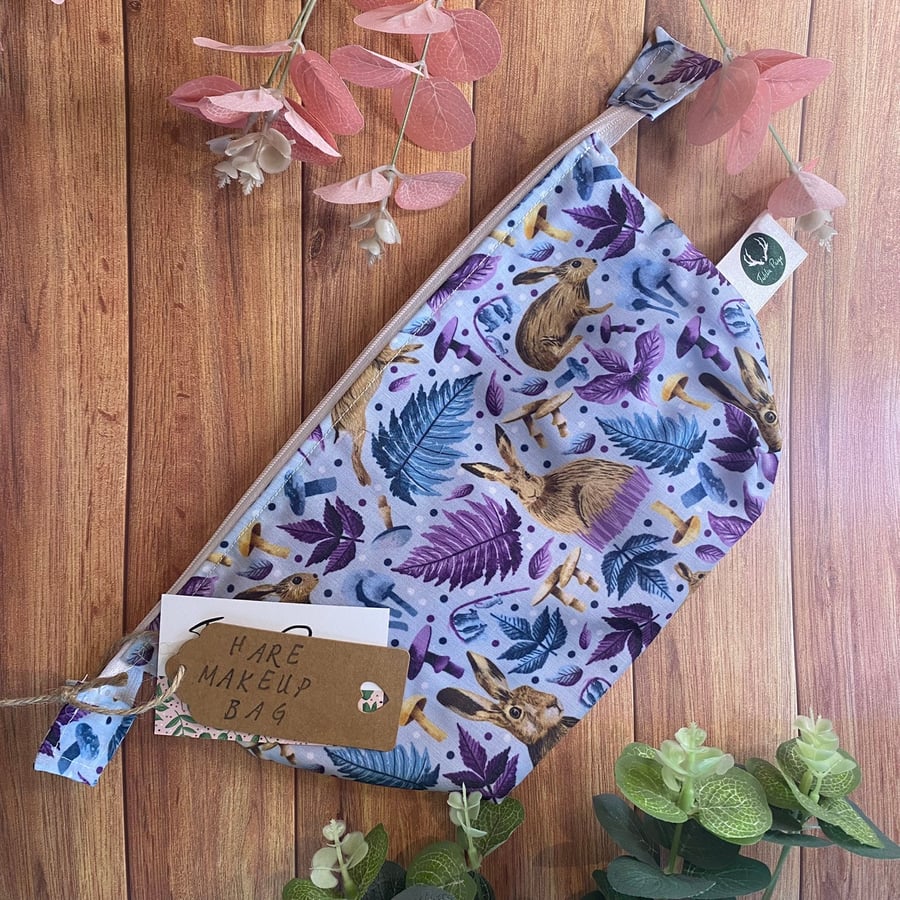 Hare Makeup Bag Woodland Animal cosmetics storage, spacious storage, gift idea