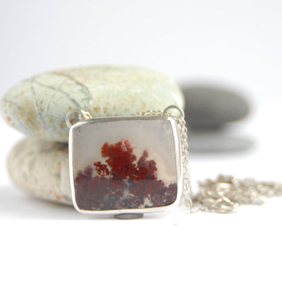 Moss agate and sterling silver necklace