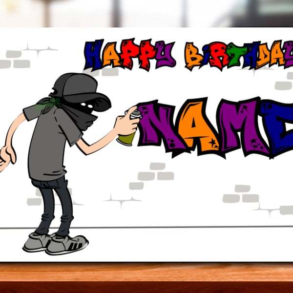 Personalised Graffiti Birthday Card, Urban Art