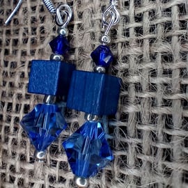 Earrings dark blue cobalt blue wooden square 11