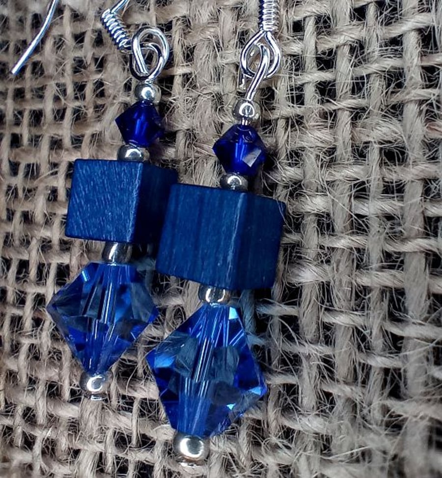 Earrings dark blue cobalt blue wooden square 11