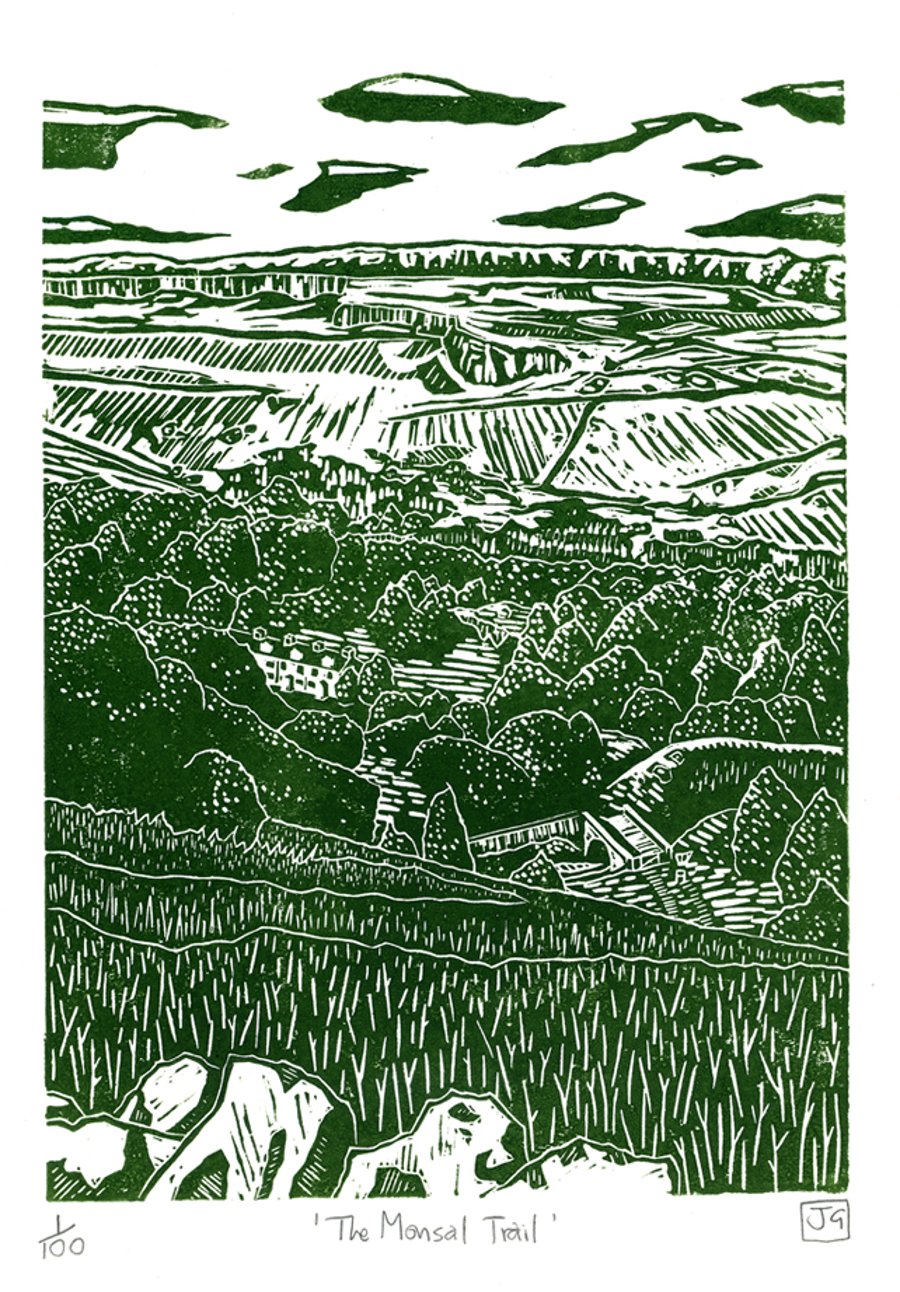The Monsal Trail linocut print