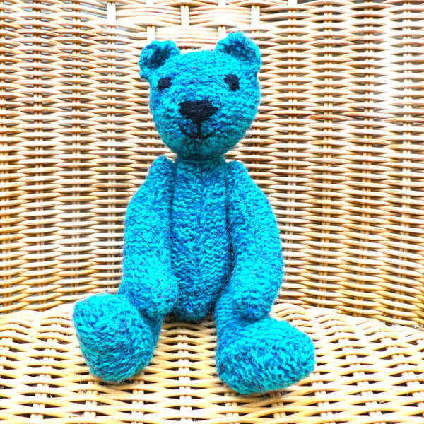 Handmade 8" Turquoise Teal Teddy Bear knitted in 100% Wool