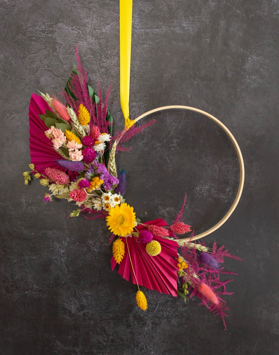 Dried Flower Craft Hoop. Bright and Boho.