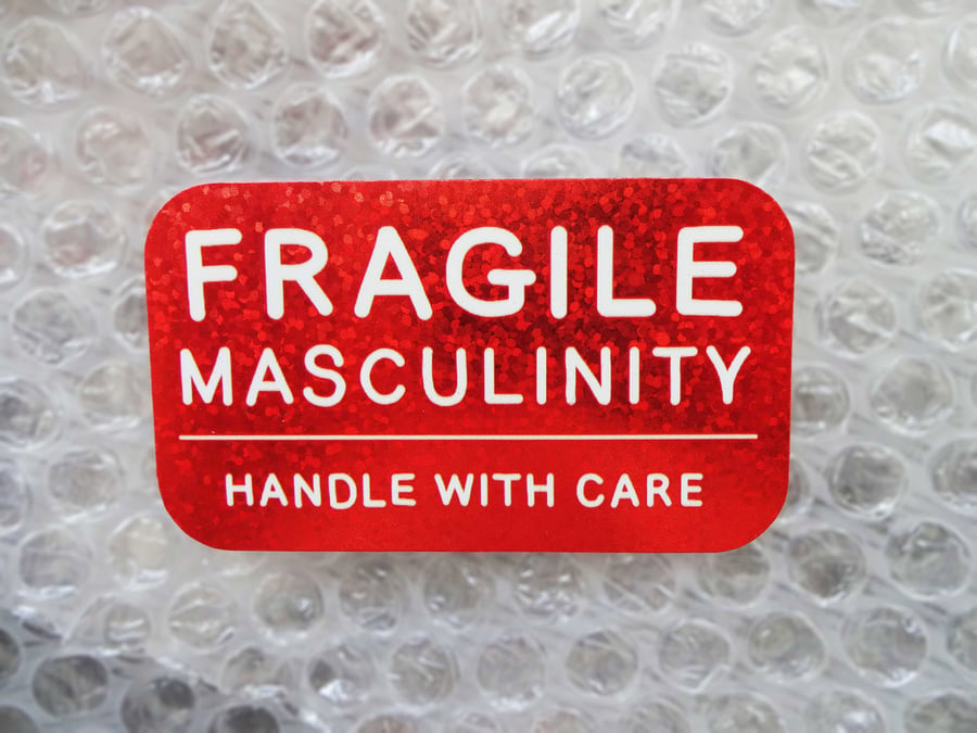 Holographic Red Sticker Fragile Masculinity - Die cut vinyl stickers, sparkle 