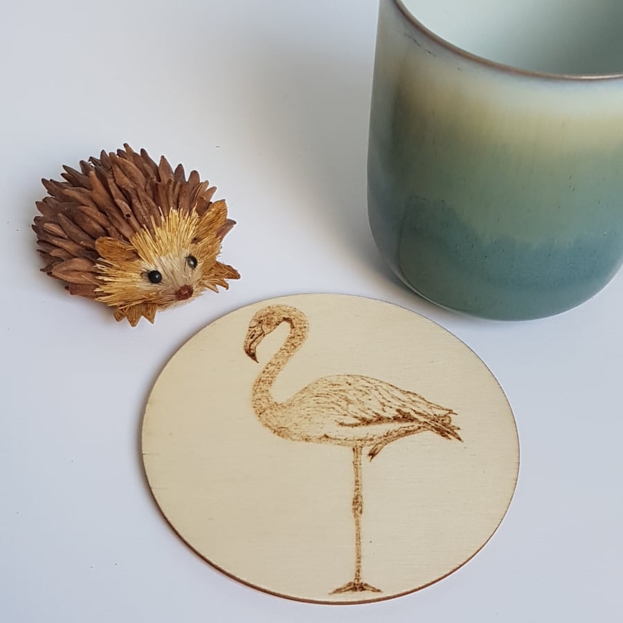 Sale Wooden flamingo coaster, stocking filler