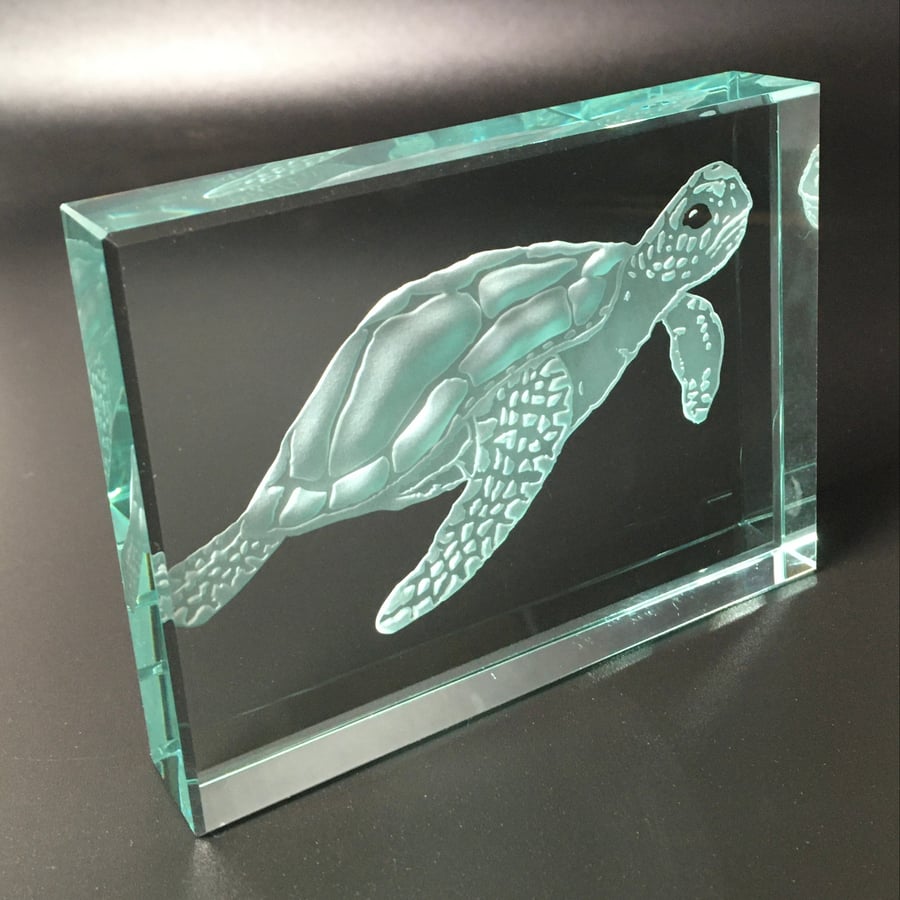 Swimming Turtle Glass Block
