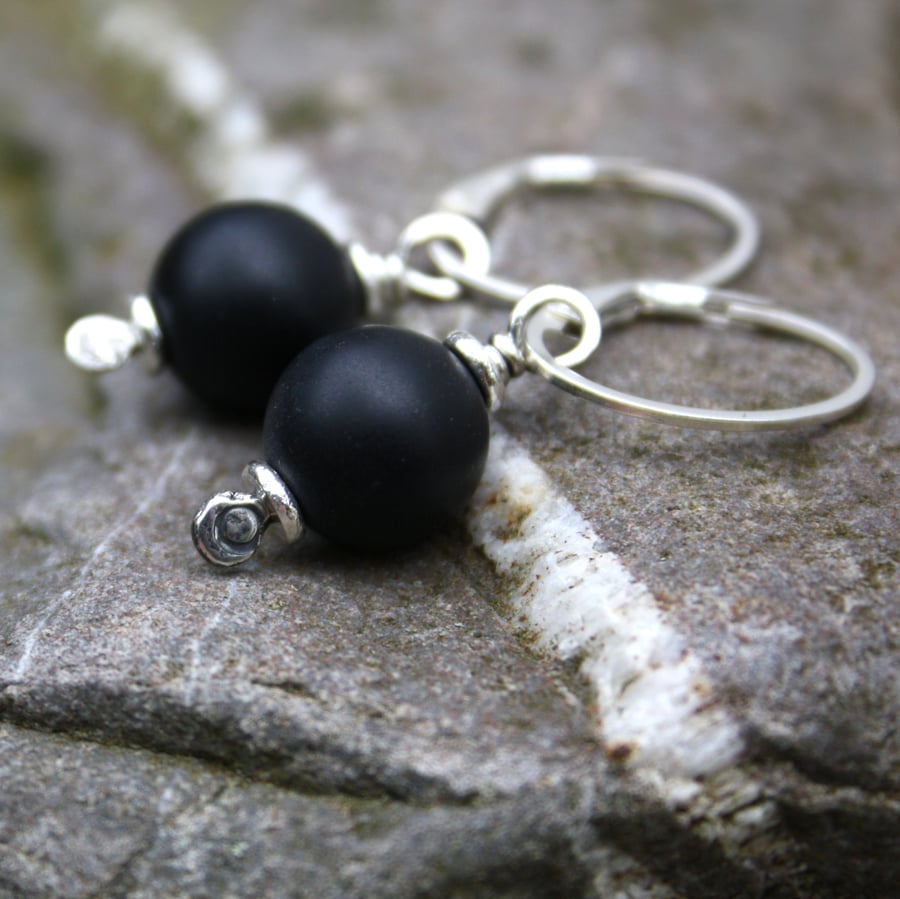 Frosted onyx sterling silver earrings