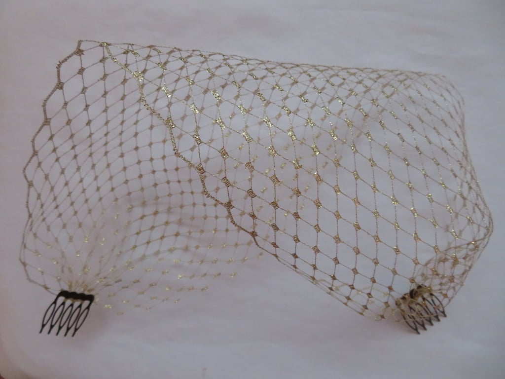Metallic Gold Narrow Bandeau Eye Brides Bridal Vintage Gatsby Veil 