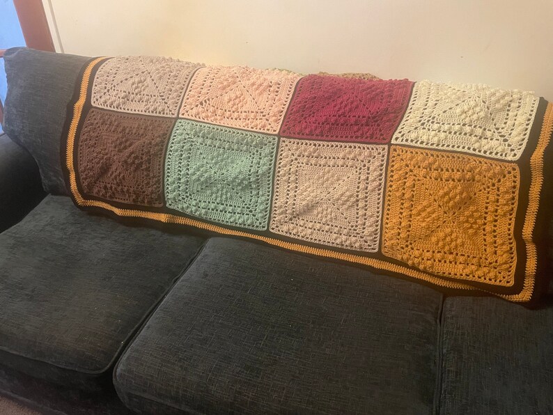 “Young Sheldon crochet blanket or throw for settee, multi-coloured sofa afghan 