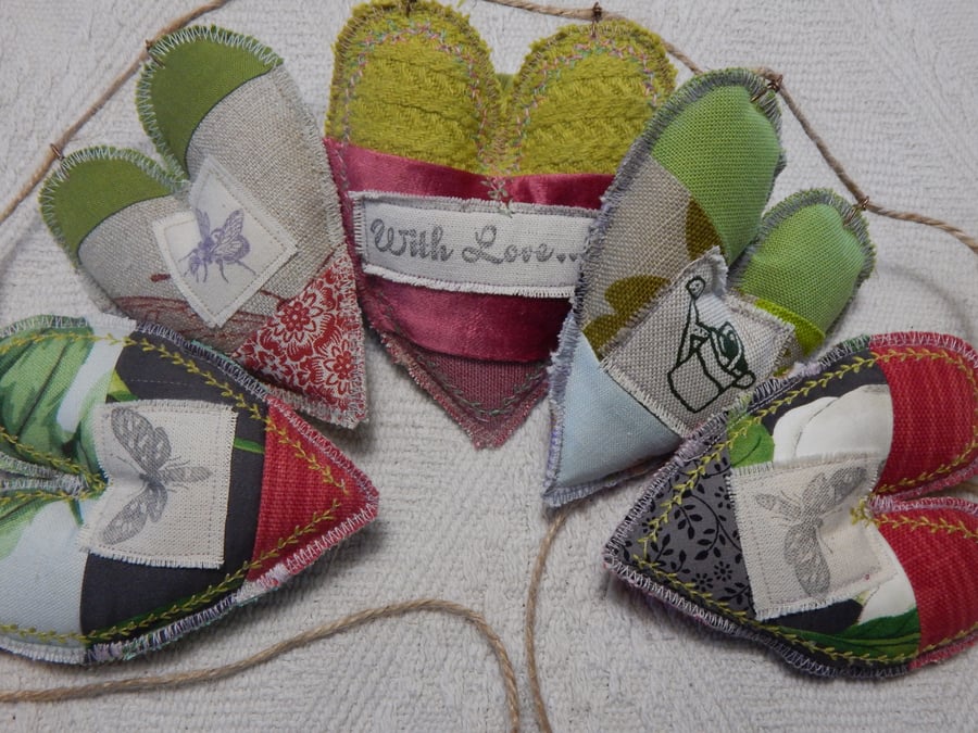Reserved for Liz - Patchwork hearts - 55 cm  - With Love Bunting, wall hanging