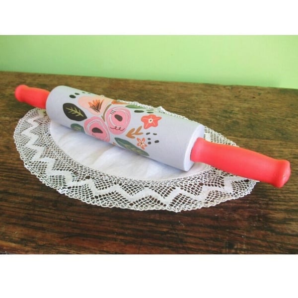 Painted Rolling Pin Decorated Folk Art Style Boho Country Kitchen Unique Decor