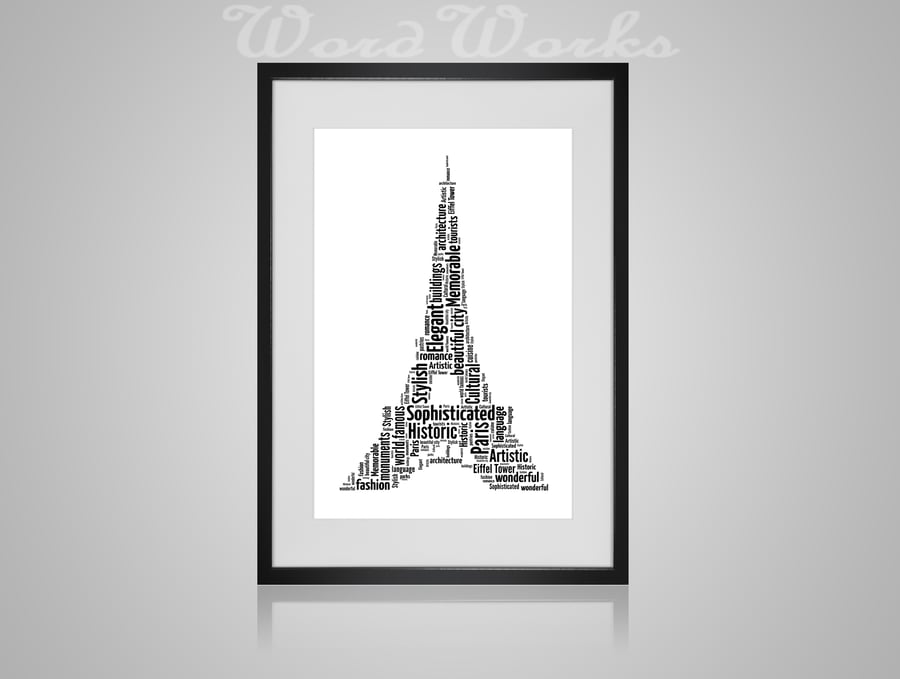 Personalised Eiffel Tower, Paris, Love Word Art Design