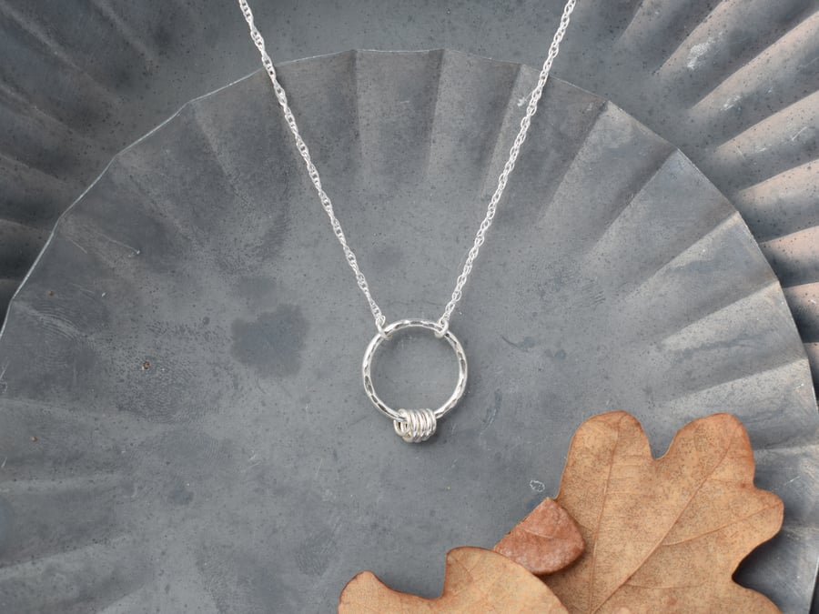 Hammered Silver Circle Ring Necklace