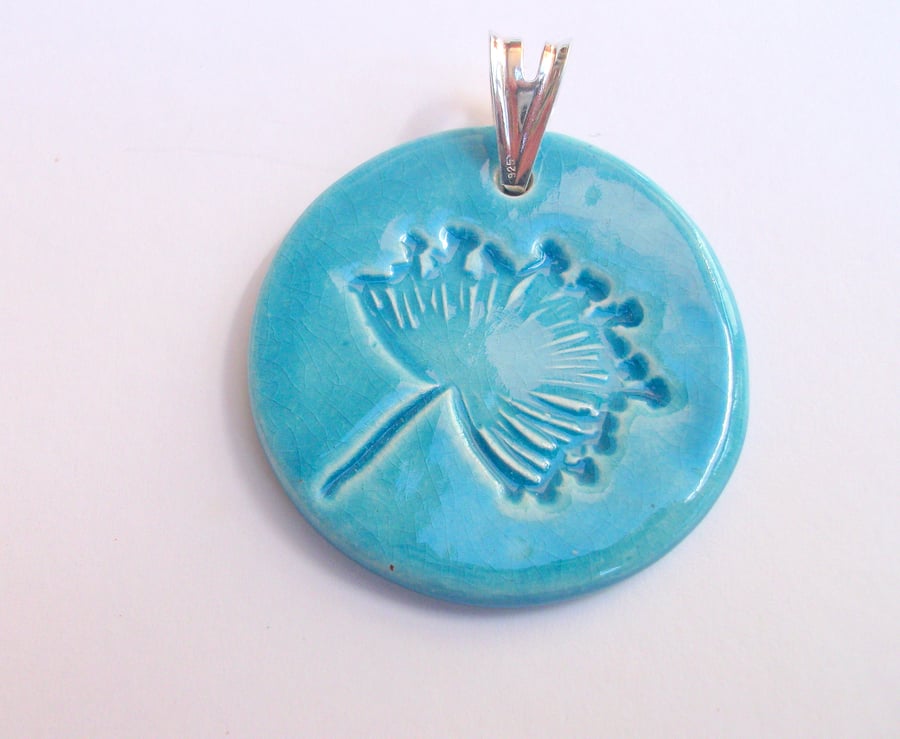 SALE - Turquoise pendant with a dandelion design - Sterling silver