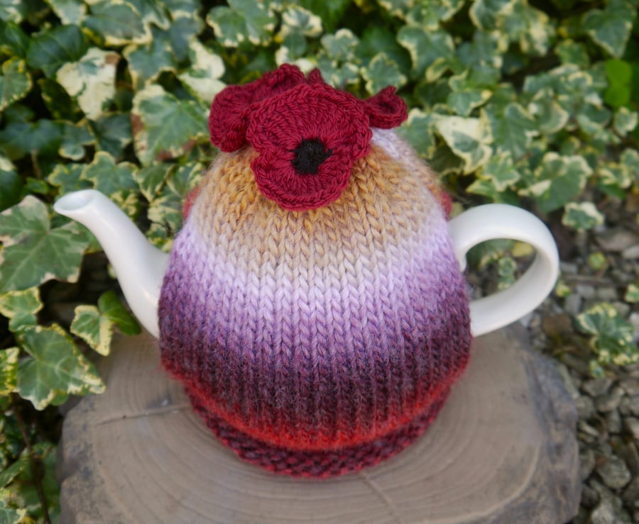 Red Poppy Tea Cosy, Crochet Poppies Teapot Cozy