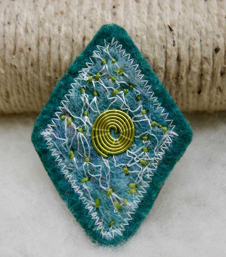Felted brooch with stitch & wire