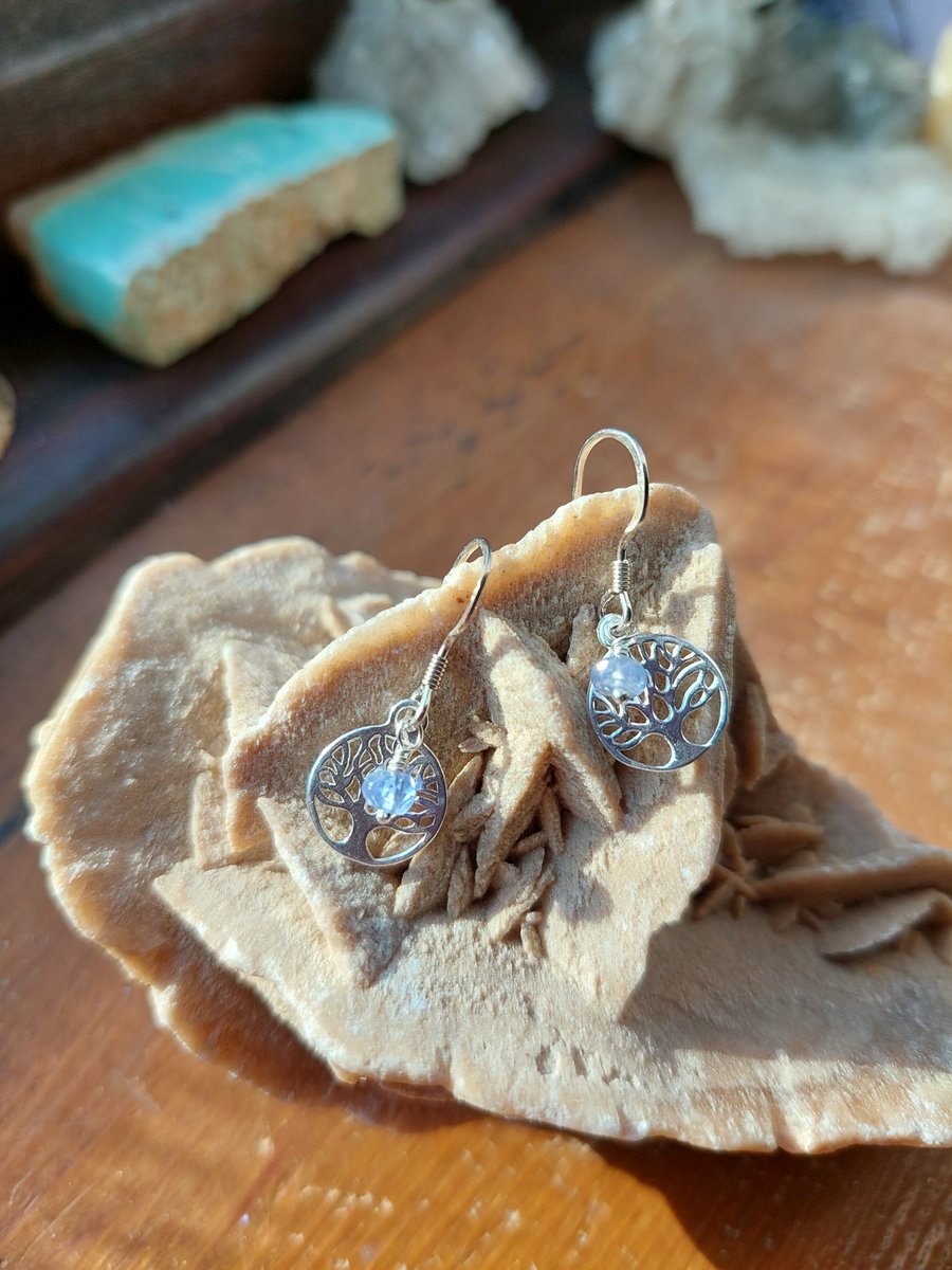 Sterling Silver and Sapphire Tree of Life Earrings - September Birthstone
