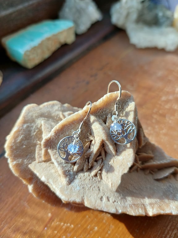 Sterling Silver and Sapphire Tree of Life Earrings - September Birthstone