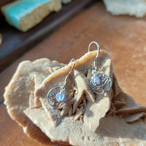 Sterling Silver and Sapphire Tree of Life Earrings - September Birthstone