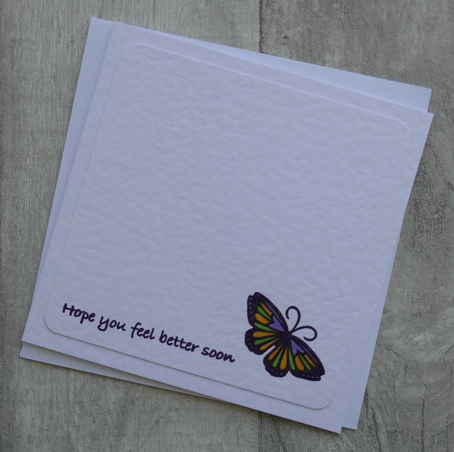 Purple, Orange & Green Butterfly - Hope You Feel Better Soon - Get Well Card