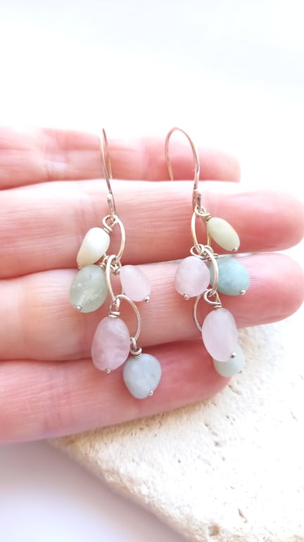 Pastel Oval Morganite Waterfall Dangle Earrings
