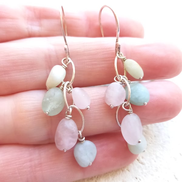 Pastel Oval Morganite Waterfall Dangle Earrings