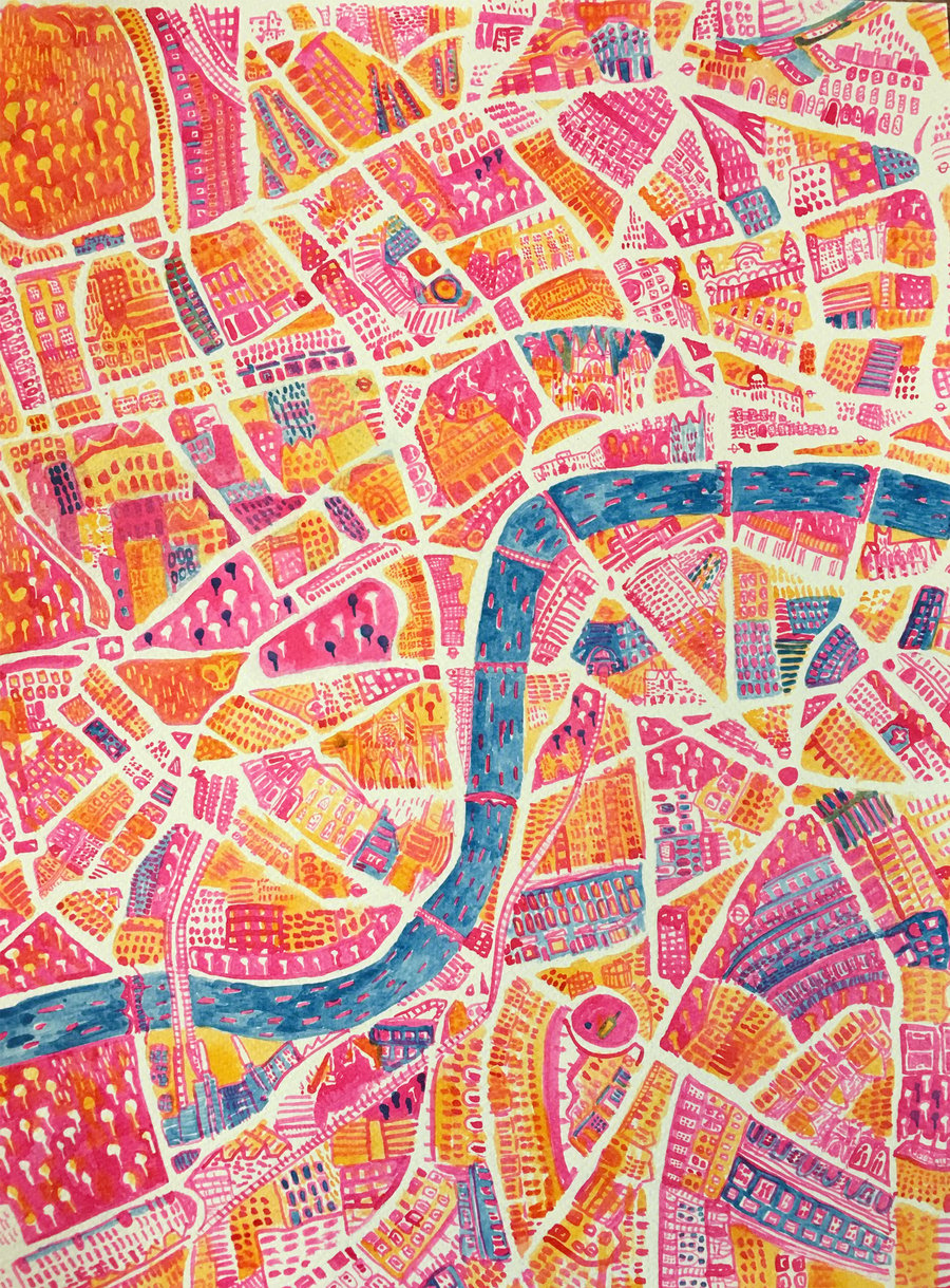 SALE 20% OFF! Map of London, Original Ink Painting on Paper
