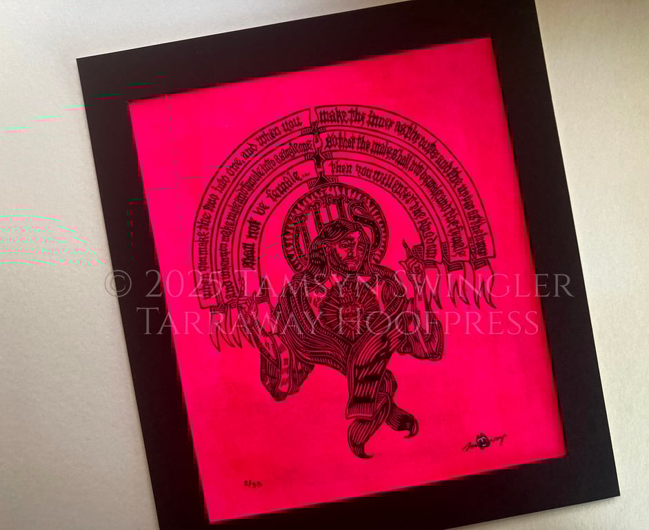 Neon Gnosis I - Limited Edition Pink Lino Print - Jesus in Gnostic Texts