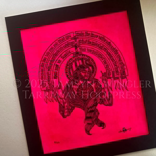 Neon Gnosis I - Limited Edition Pink Lino Print - Jesus in Gnostic Texts
