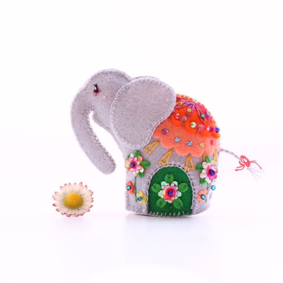 Flash Sale! New For 2014 Flora Elephant - Hand Embroidered Beaded Felt Elephant 
