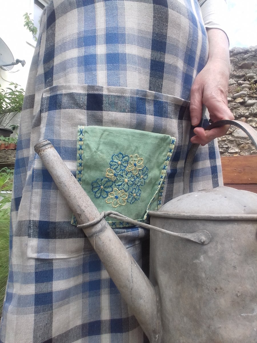 Blue checked skirt with green pocket size 12 to 14 