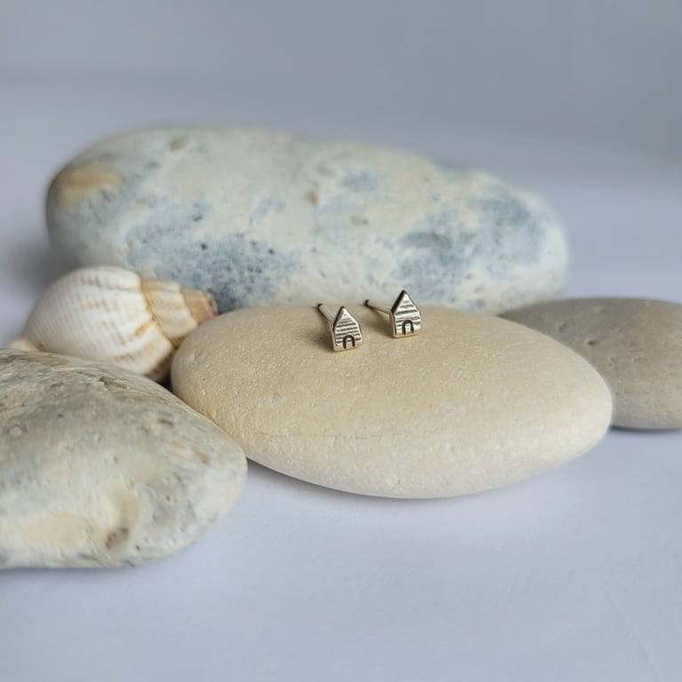 Beach Hut Stud Earrings - Recycled Sterling Silver - Tiny Studs