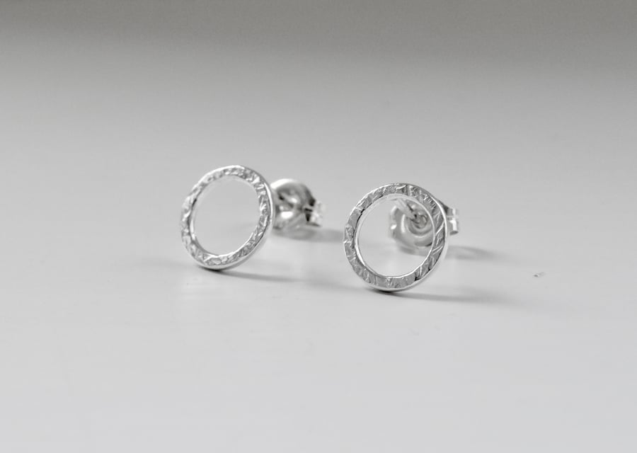 Sterling silver textured hoop stud earrings
