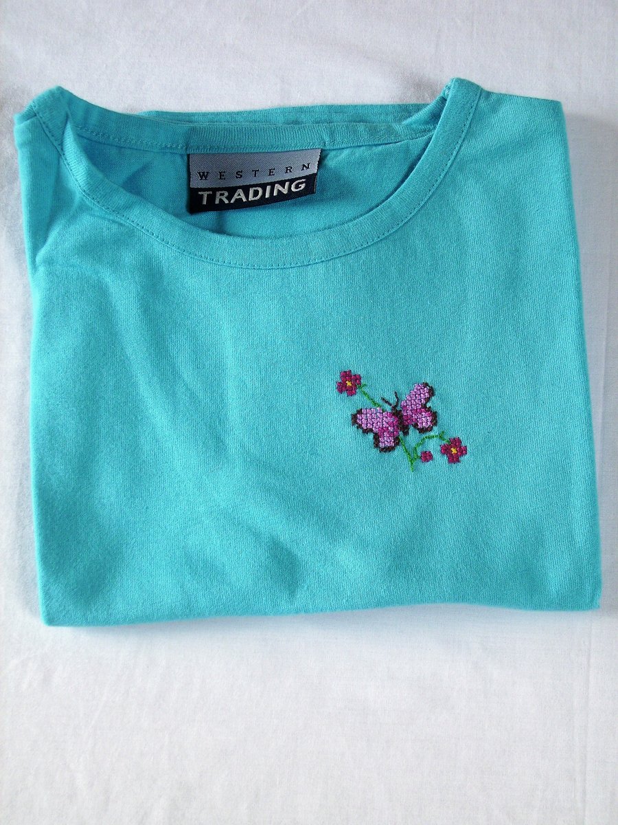 Butterfly, T-shirt, Age 4-5, hand embroidered