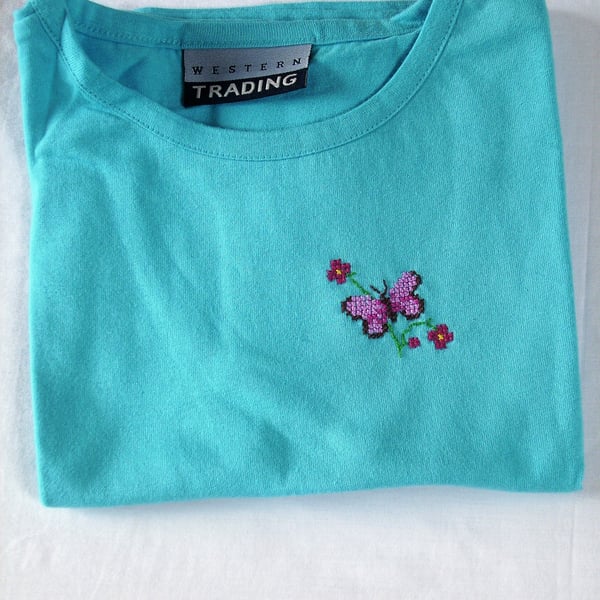 Butterfly, T-shirt, Age 4-5, hand embroidered