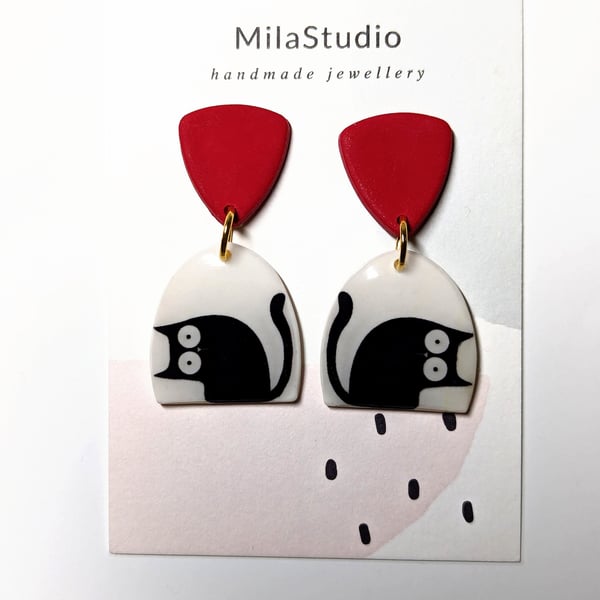 Handmade Cat Earrings – Polymer Clay, Charming Handmade UK Jewellery