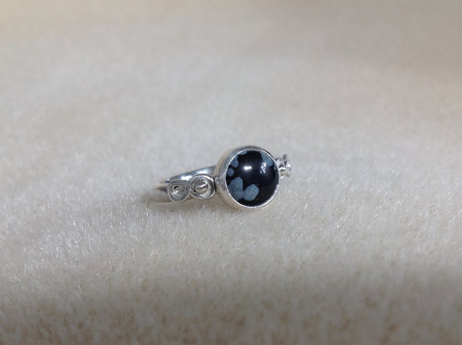 Snowflake Obsidian embellished Sterling and Fine silver ring