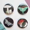 Vintage mushroom and moths badge set, witchy vibes gift, natural forest woodland