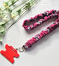 Handmade Scrunchie Lanyard Soft Maroon Floral Cotton ID Badge Holder