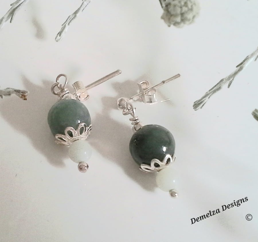Jadeite Stud  Sterling Silver Earrings