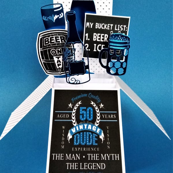 Men's 50th Birthday Card with Beer