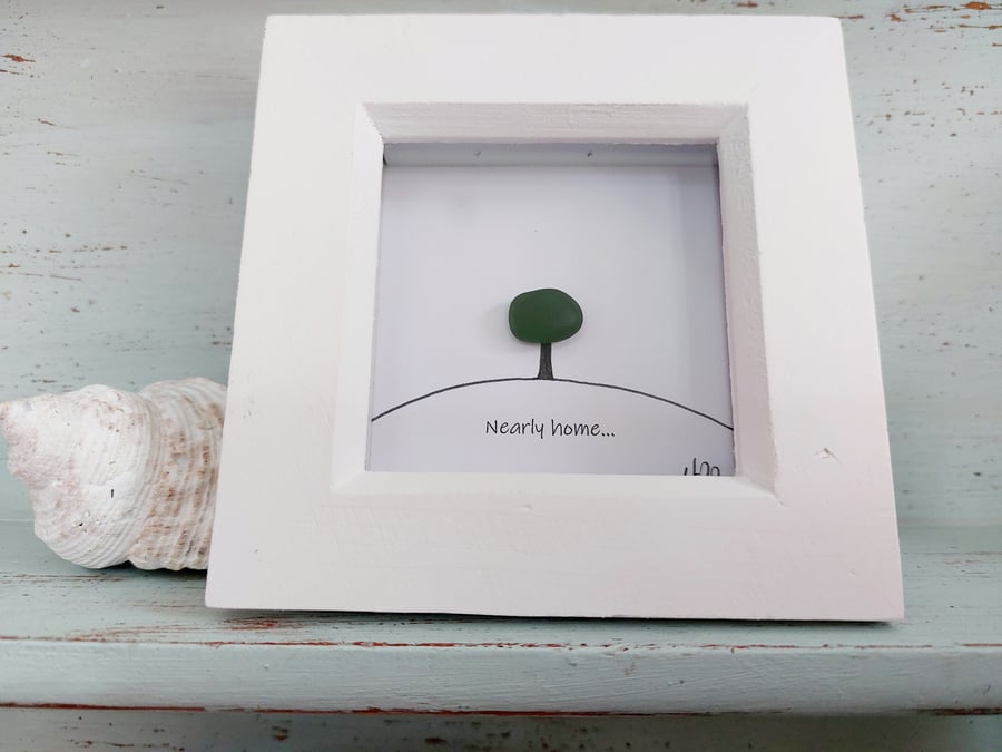 Nearly Home Tree - Whittington Tump - White Framed Mini Sea Glass Art Picture
