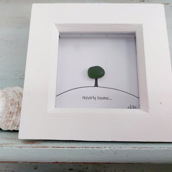 Nearly Home Tree - Whittington Tump - White Framed Mini Sea Glass Art Picture