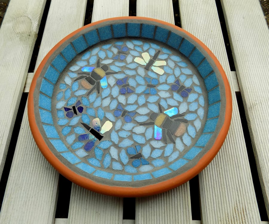 Beautiful Blue Sky Garden Mosaic Bird Bath