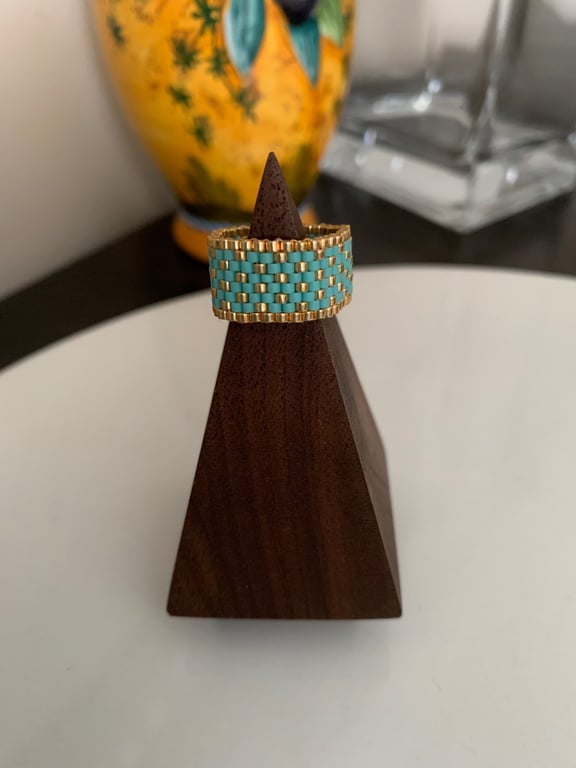 Colourful light turquoise colour beaded ring