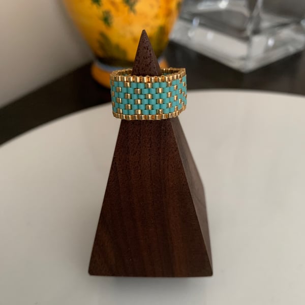 Colourful light turquoise colour beaded ring