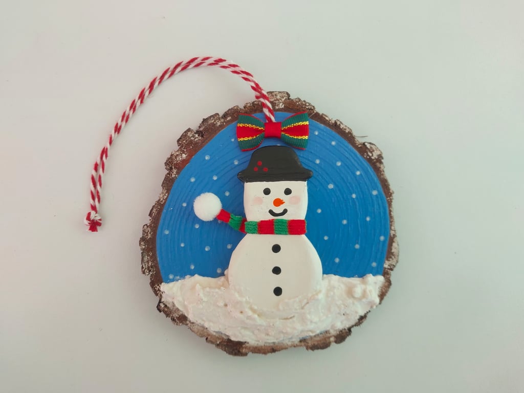  Christmas Snowman Real Log Slice Christmas Tree Or Home Decoration