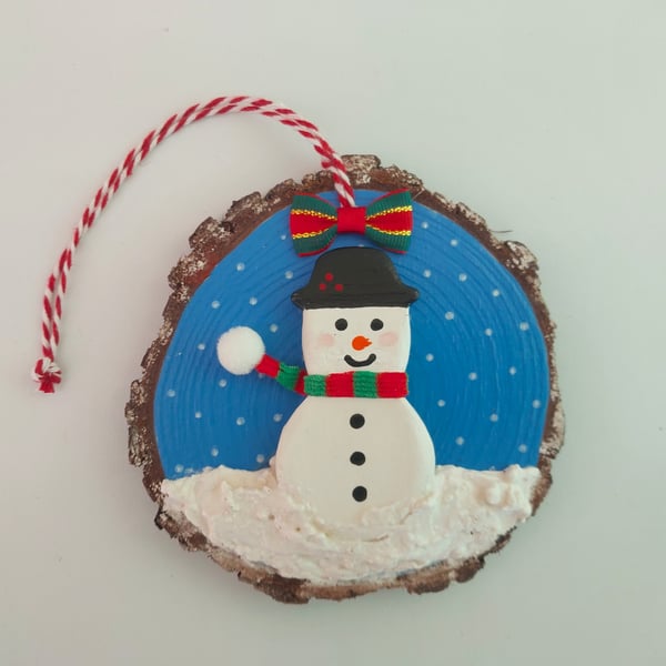  Christmas Snowman Real Log Slice Christmas Tree Or Home Decoration